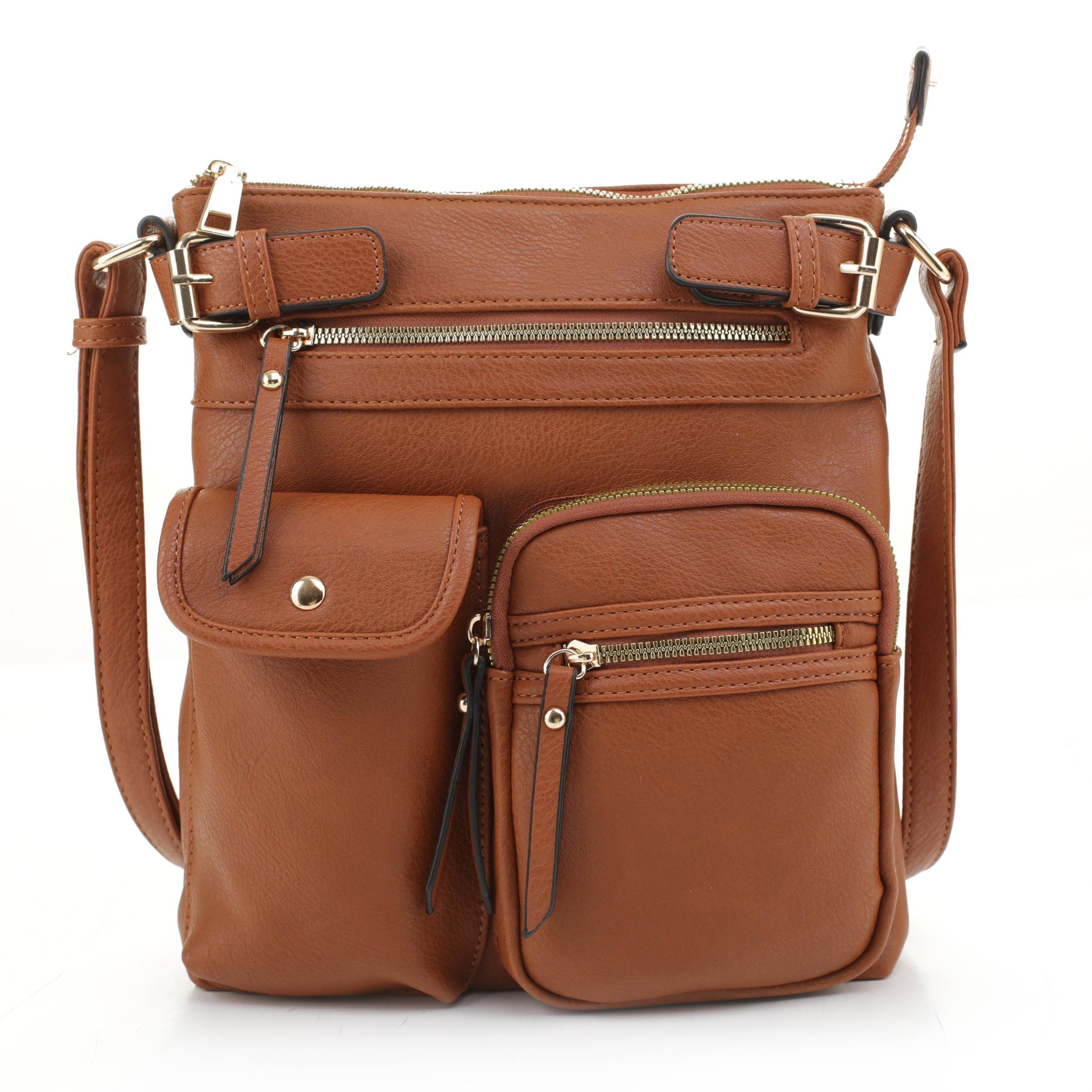 Vegan Leather Multi-pocket Crossbody Bag