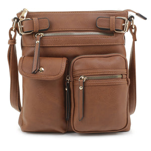 Vegan Leather Multi-pocket Crossbody Bag