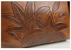 Embossed Peony Vintage Genuine Leather Tote