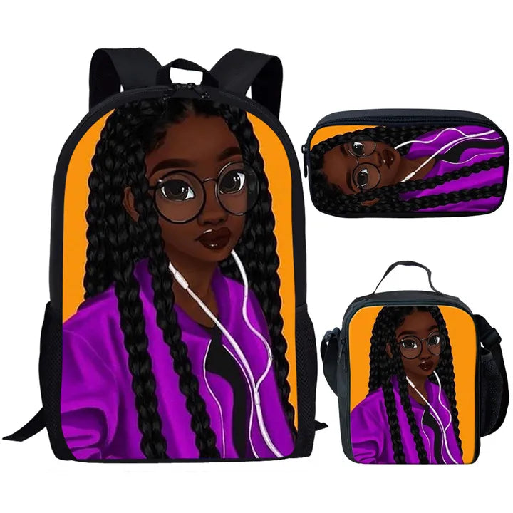 3pc Hip-hop Girl Backpack Set