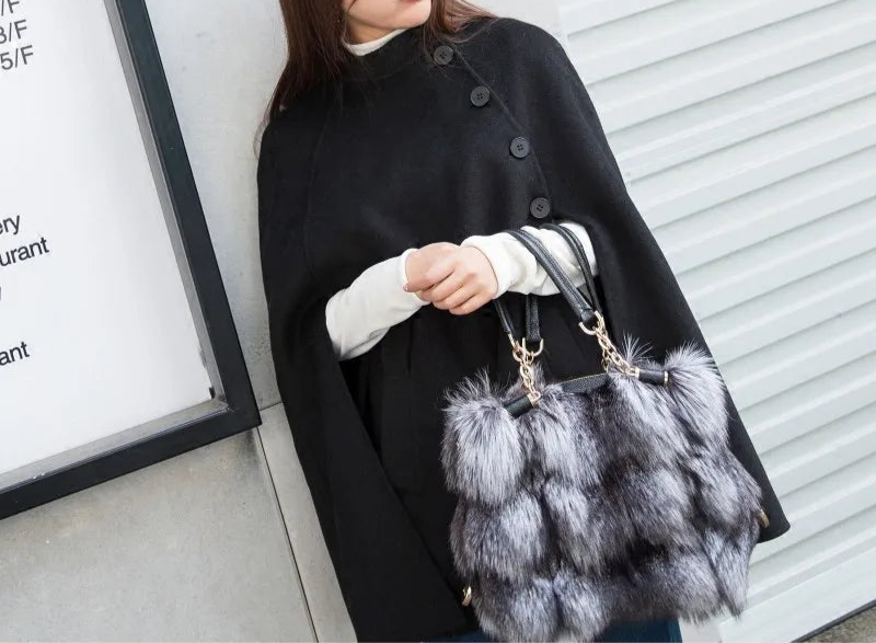 Authentic Silver Fox Fur Messenger Bag