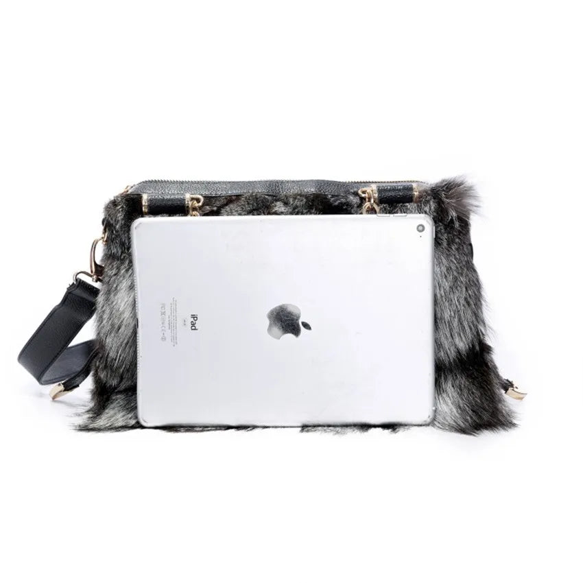 Authentic Silver Fox Fur Messenger Bag