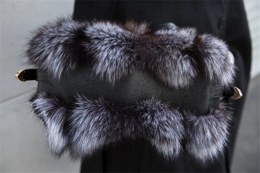 Authentic Silver Fox Fur Messenger Bag