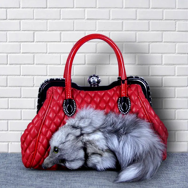 High-End Luxury Fox Fur and Leather handbag