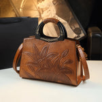 Load image into Gallery viewer, Embossed Peony Vintage Genuine Leather Tote
