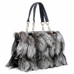 Authentic Silver Fox Fur Messenger Bag