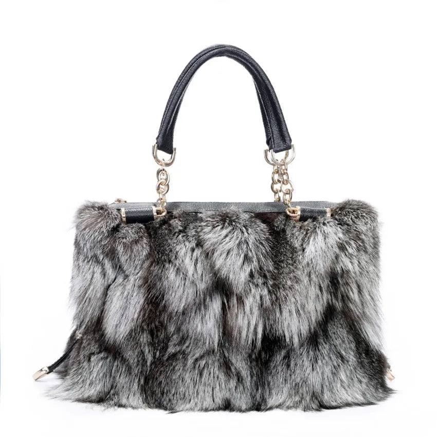 Authentic Silver Fox Fur Messenger Bag