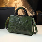 Load image into Gallery viewer, Embossed Peony Vintage Genuine Leather Tote
