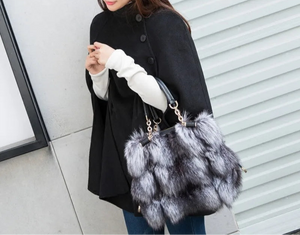 Authentic Silver Fox Fur Messenger Bag