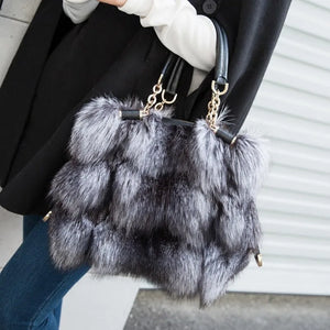 Authentic Silver Fox Fur Messenger Bag