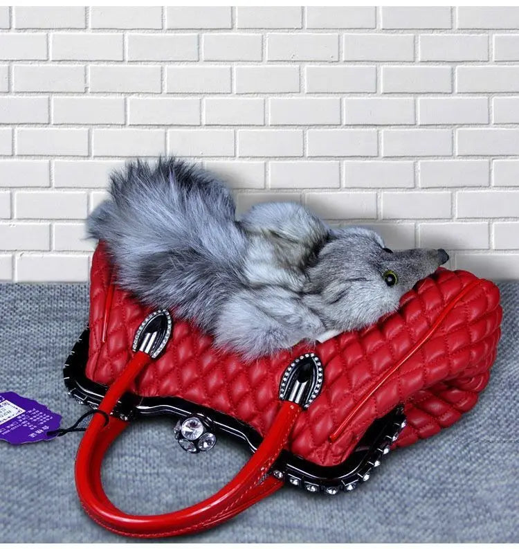 High-End Luxury Fox Fur and Leather handbag