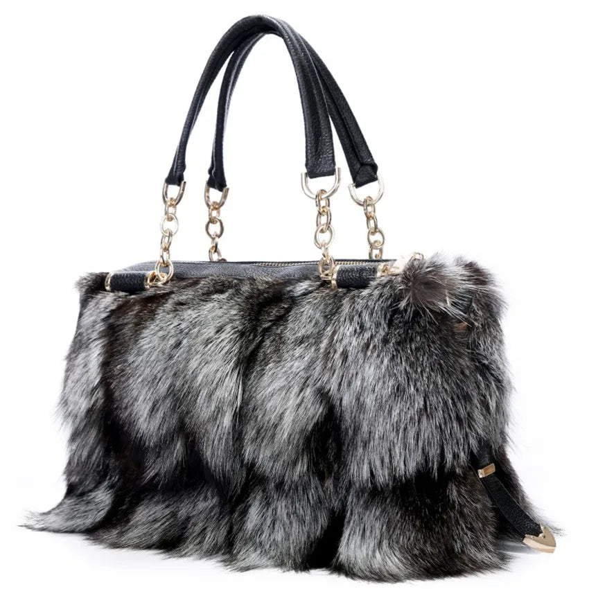 Authentic Silver Fox Fur Messenger Bag