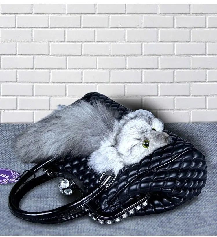 High-End Luxury Fox Fur and Leather handbag