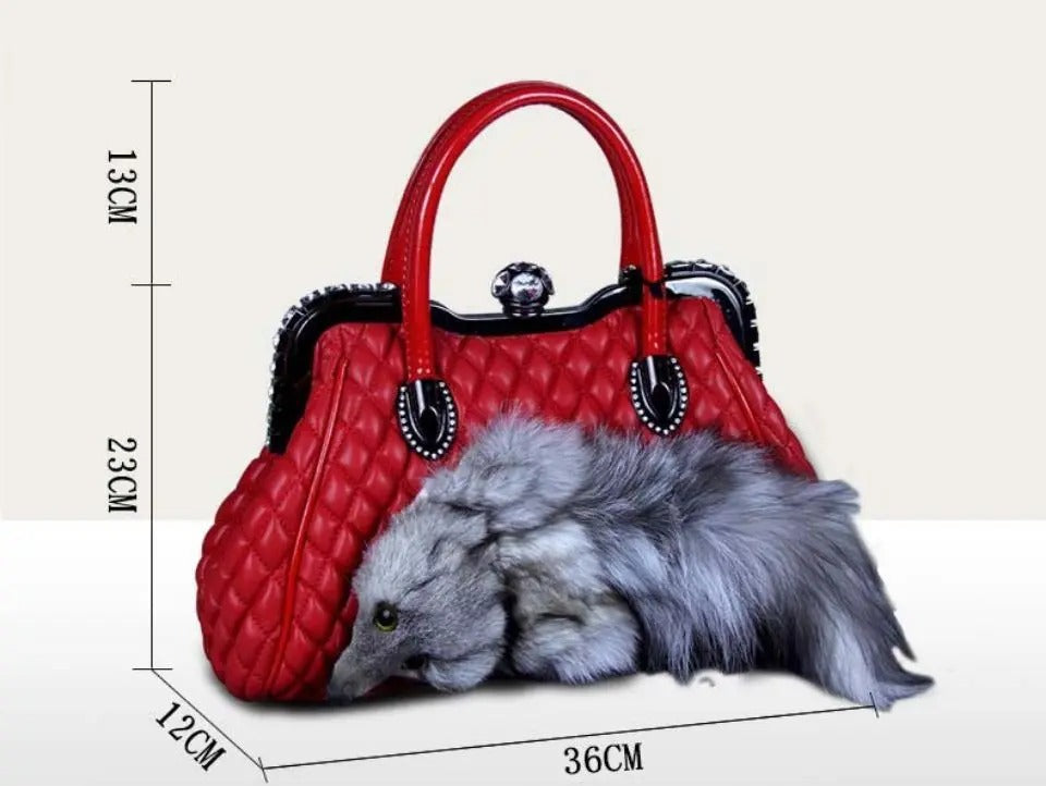 High-End Luxury Fox Fur and Leather handbag