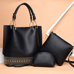 3 Piece Rivet Design Luxury Crossbody Tote