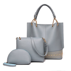 3 Piece Rivet Design Luxury Crossbody Tote