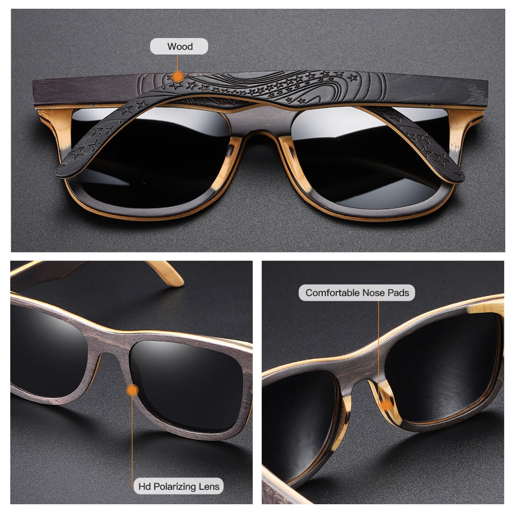 Skateboard Carved Wood Designer Sunglasses