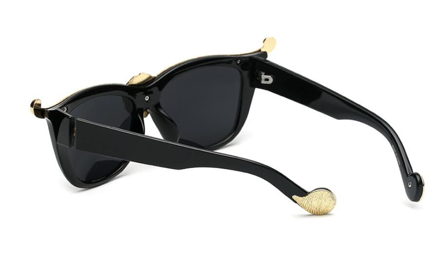 Gold Metal Edge Cat Eye Sunglasses - Black Lens - KADOU BOUTIQUE