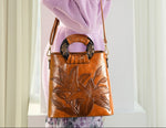 Load image into Gallery viewer, Embossed Daylily Vintage Leather Tote
