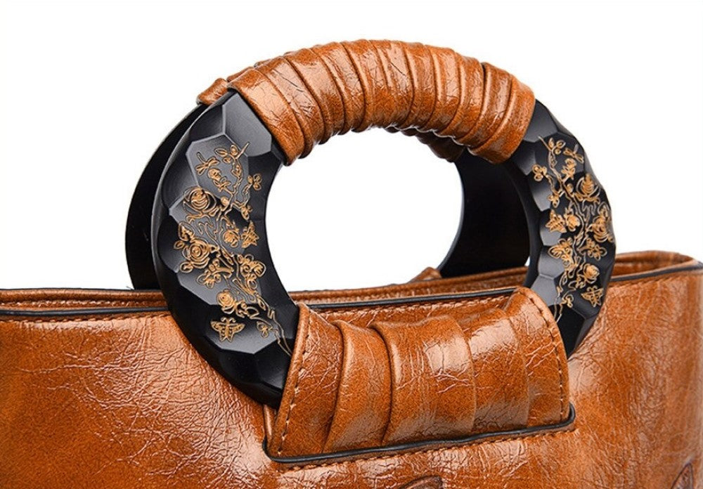 Embossed Daylily Vintage Leather Tote