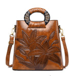 Load image into Gallery viewer, Embossed Daylily Vintage Leather Tote
