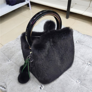 NEW Mink Bucket Bag with Bracelet Style Handle